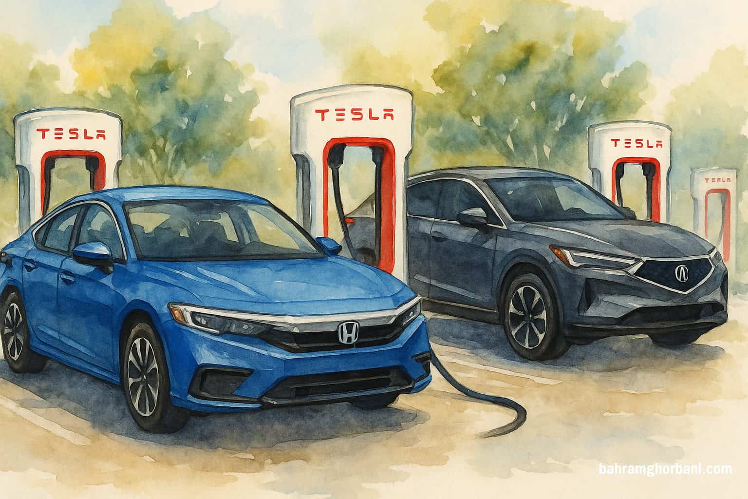 دسترسی هوندا و آکورا به شبکه سوپرشارژر تسلا: آینده شارژ خودروهای برقی
